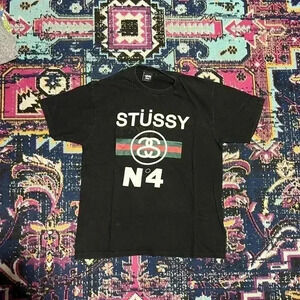 Stussy SS No4 Vintage 90s T Shirt Skater Surfer‎ No 4 Black Graphic Tee medium